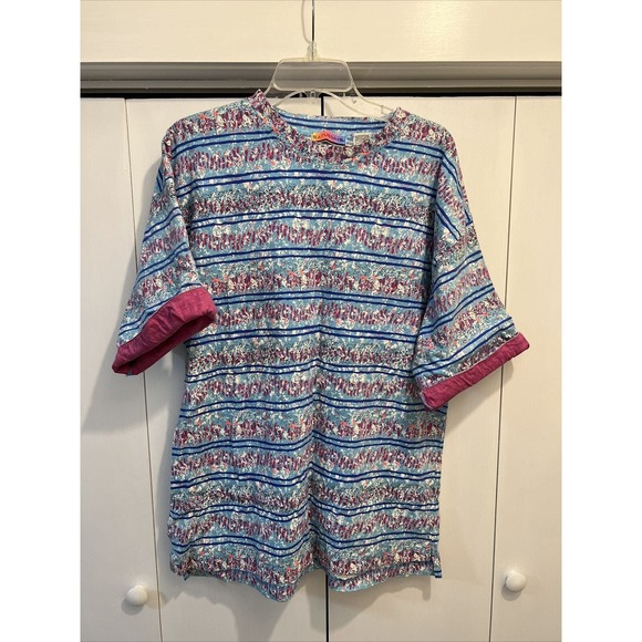 VTG 90s SATURDAYS All Over Print T Shirt Sz L Surfer/Skater ~ LINED SLEEVES WILD